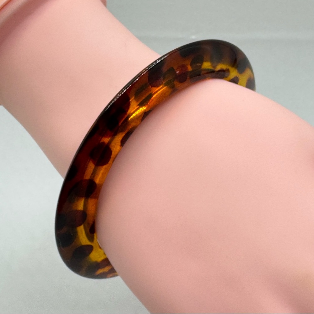 Vintage Faux Tortoiseshell Lucite Bangle Bracelet Amber Brown Retro
